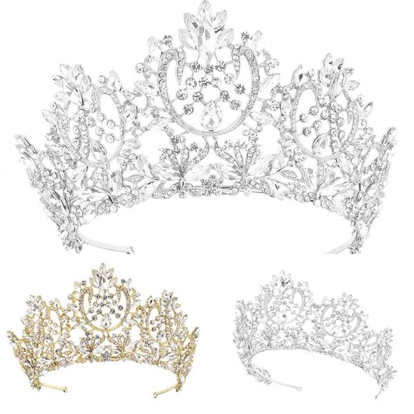 

8.5cm high luxury crystal tiara crown for weeding rhinestone crown bridal head jewelry diadem headbands wedding headdress, Golden;white