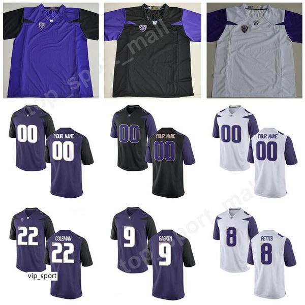 

men washington huskies youth 9 myles gaskin jersey college football 8 dante pettis 43 tristan vizcaino lavon coleman custom name number, Black