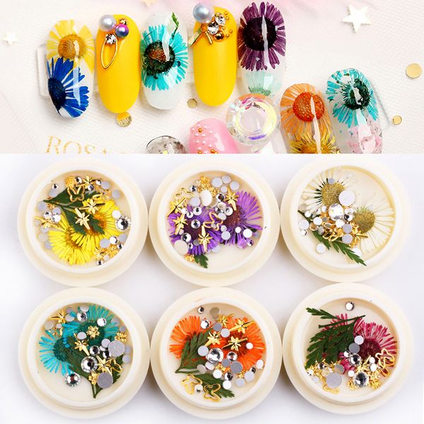

mixed 3d nail drills hydrangea blue red purple beauty colors dried flowers nail art design decoration tips nails diy accessories, Silver;gold