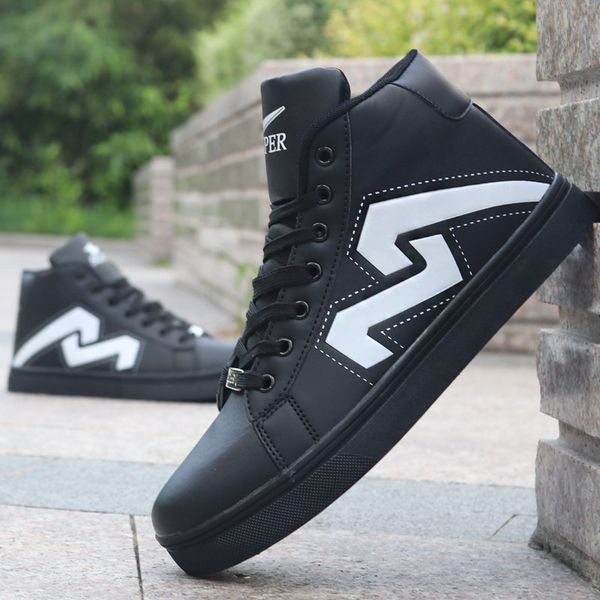 

2019 men shoes fashion autumn winter men sneakers leather footwear for man new high canvas casual shoes sneakers, Black