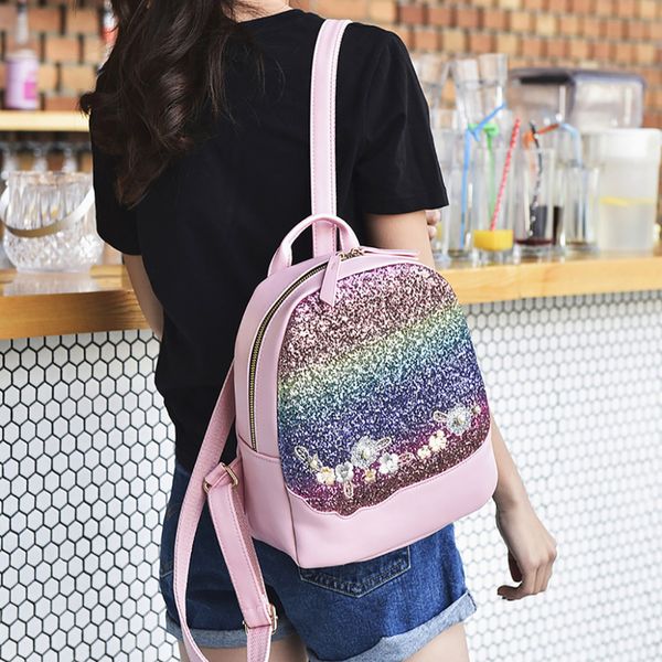

sequin embroidery backpack 2019 new fashion backpacks for school teenagers girls backpack women pu leather female backpacks a1