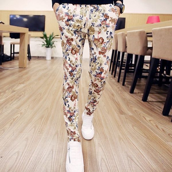 

народная мужская цветочные printed длинные брюки casual joggers sweatpants harajuku streetwear мужской брюки партии клуба карандаш брюки бол, Black