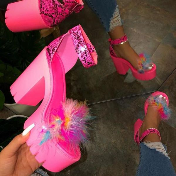 

casual platform sandals wedges shoes for women fashion open toe strap buckle feather shoes sandals women high heels sandale, Black