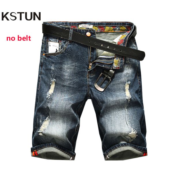 

men's jeans kstun shorts dark blue stretch retro fashion pockets designer poker printed ripped biker motor denim pants