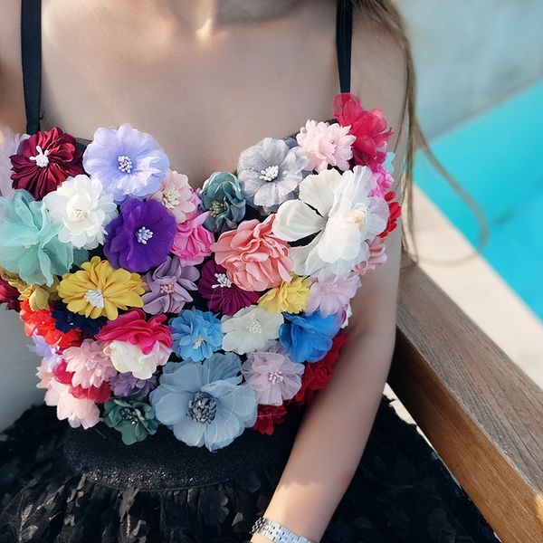 

летние тонкие женские жилеты мода носить трехмерный цветок v-образным вырезом сексуальный короткий ремешок верхний сладкий жилет бак-вершины, White