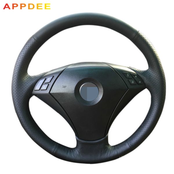 

appdee black artificial leather car steering wheel cover for 530 523 523li 525 520li 535 545i e60/dedicated steering-wheel