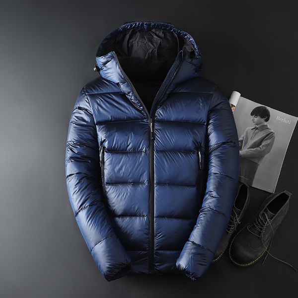 

nice fashion casual men white down male warm jacket coats solid hooded casual thicken outwear winter down jacket, Black
