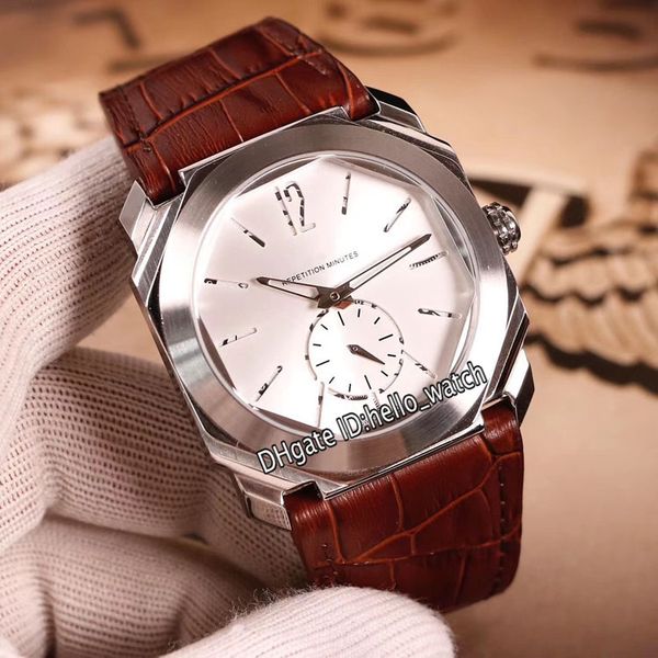

40mm new octo finissimo 102559 white dial swiss quartz men watch steel case brown leather strap gents sport watches hello_watch, Slivery;brown