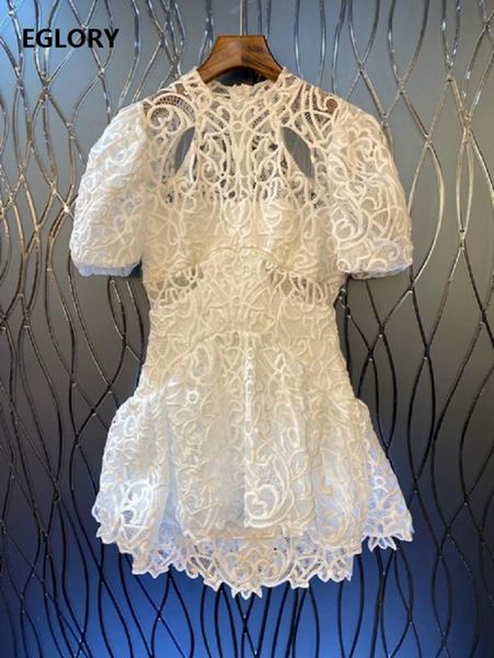 

new 2020 summer party club dresses women allover exquisite embroidery short sleeve ruffle white blue dress, Black;gray