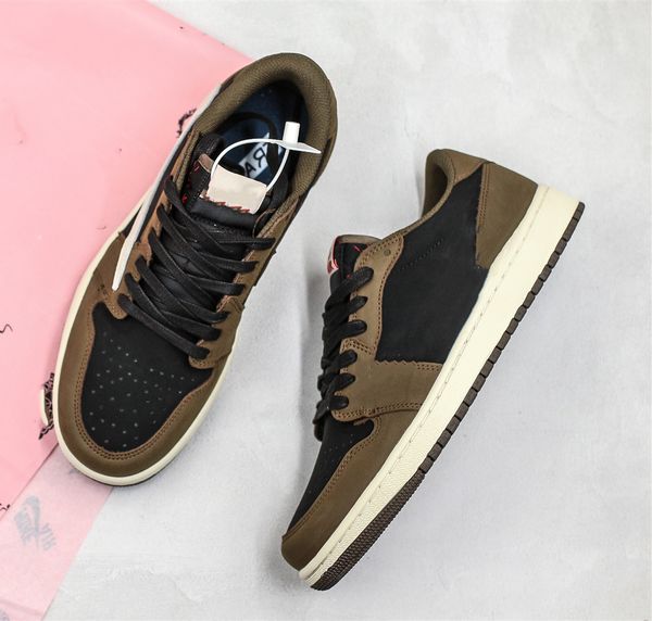 

2019 travis scotts 1 low og sp dark mocha cactus jack men basketball shoes brown suede black sports sneakers