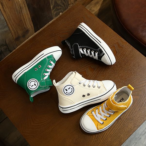 

2019 autumn children girls cartoon smiling face leisure canvas shoes sports running boys casual sneakers, Black;red
