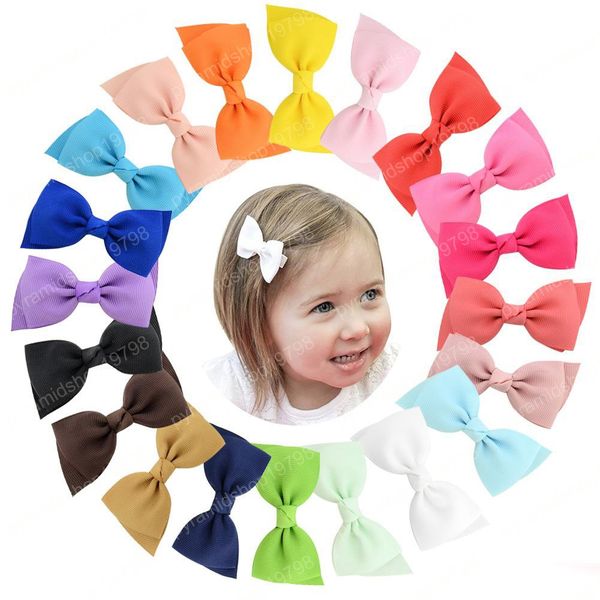 

20pcs 3 inch colorful sweet children whole wrapped safety ribbon bows hairpin hair clip barrettes kid hair accessories, Slivery;white