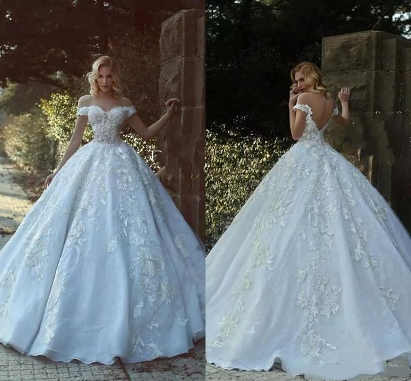 

2019 dubai arabic ball gown wedding dresses off shoulder lace appliques wedding bridal gowns custom made backless plus size wedding dress, White