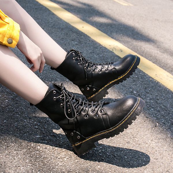 

shoes lace up boots clogs platform booties ladies flat heel round toe luxury designer bootee woman 2019 martins for women mid-ca, Black