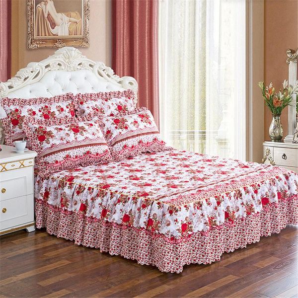 

drop shipping 150*200cm pastoral bed skirt solid bed cover sheets cotton quilted lace bedspread lace sheet support #so