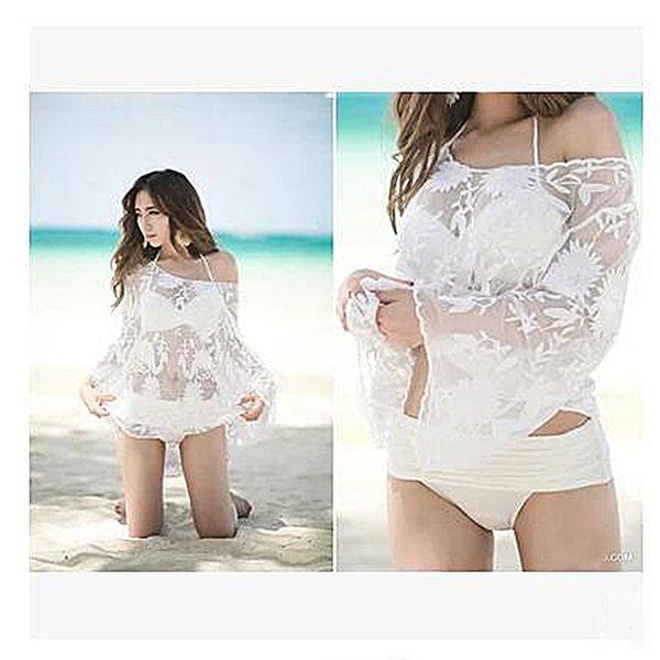 

designed specifically for pregnant women-european fashion body slimming belly covered three-piece bikini swimwear girl blouse, White
