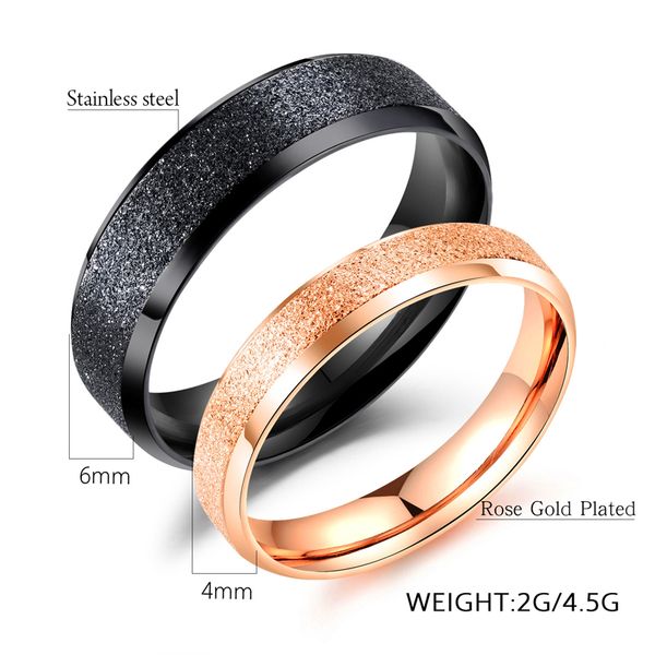 

romantic stainless steel matte lovers rings for women men fashion simple rose gold color scrub couple rings for wedding jewelry, Silver