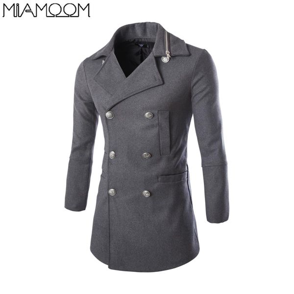 

popular men's collar zipper design double row hollow loose long men's overcoat, Black