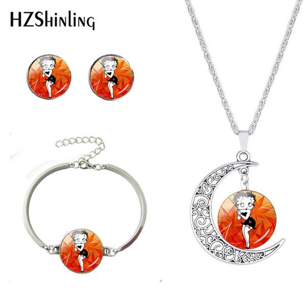 

2019 new fashion pattern necklace and bracelet earrings glass dome handmade jewelry gift for girls, Slivery;golden