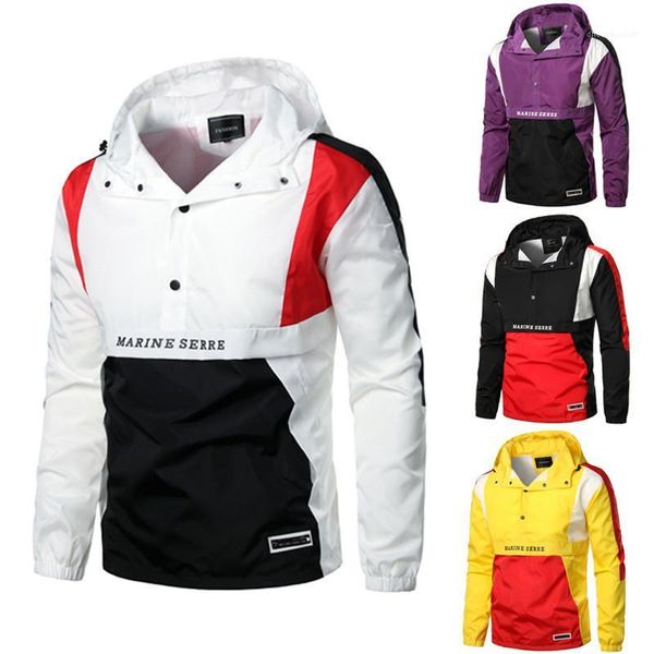 

casual loose male clothes contrast color designer men jackets spring hooded long sleeve fashion mens windrunner, Black;brown