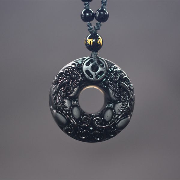 

drop shipping obsidian carving circle pixiu amulet pendant necklace jade pendant fine jewelry, Silver