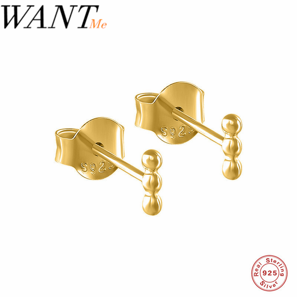 

wantme minimalist real 100% 925 sterling silver mini small beads stud earrings for women party girl teen birthday jewelry gift, Golden;silver