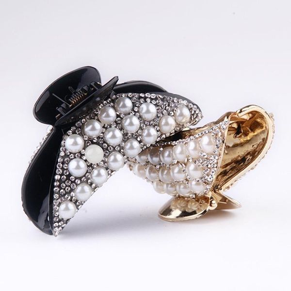 

fashion rhinestone hair clips crab hair claw for girl hairpins barrettes headwear women pearl hair accessories genno, Black