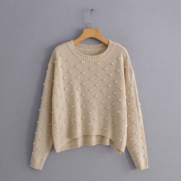 

2019 women fashion ball decoration basic knitting sweater autumn solid color casual pullovers chic long sleeve leisure s087, White;black