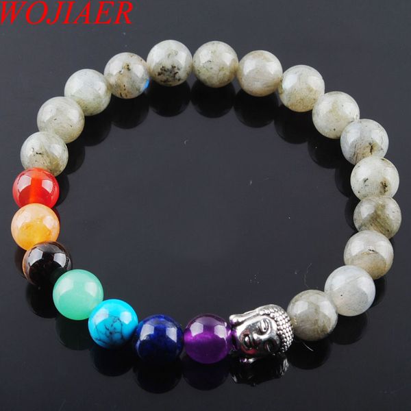 

wojiaer natural stone labradoirte bracelets the buddha wrist strand 8mm black polished beaded bracelet men women energy jewelry dk3225