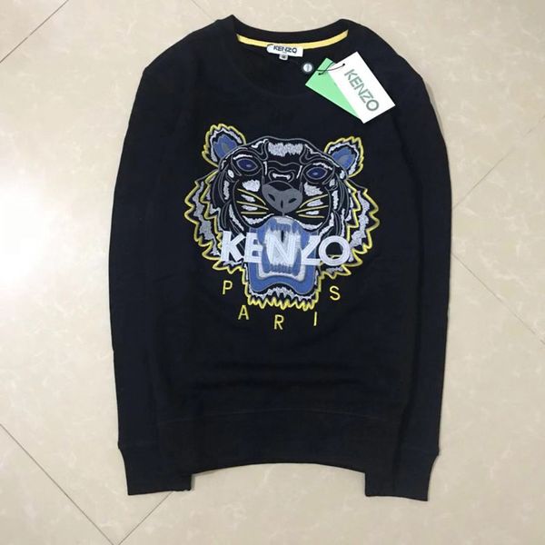 

embroidery tiger head sweater paris brand pure cotton long sleeve o-neck pullover terry jumpers xxl kenzo eyes sweatershirts, Black