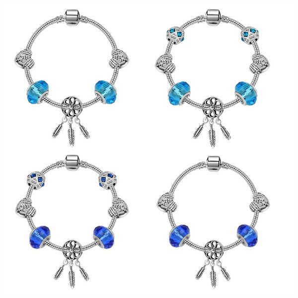 

new sky blue deep blue color glass dream catcher beads bracelet european and american women bracelet jewelry gift party alloy accessories, Golden;silver