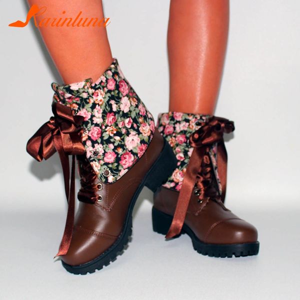 

karin big size 33-44 new fashion ins ladies chunky heels shoes woman casual retro lace up ankle boots women 2 style, Black