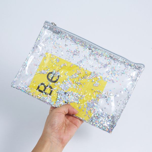 

100 pcs per pack sequin pvc cartoon transparent clear hand bag envelope bag cute storage