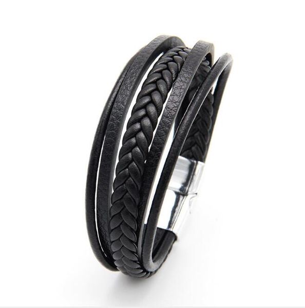 

hand-woven multi-layer men's jewelry jewelry national style retro alloy magnetic buckle leather bracelet wy237, Golden;silver