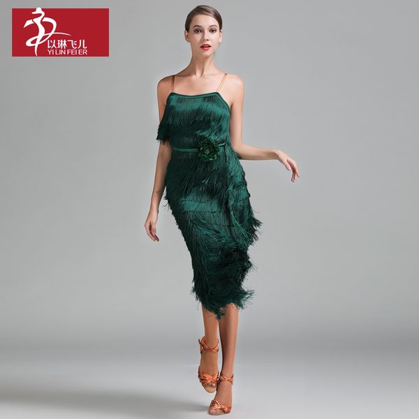 

fashion & latin fringe skirt for woman dance rumba and chacha standard dress dancer stage competition wear 3 colors b0003, Black;red