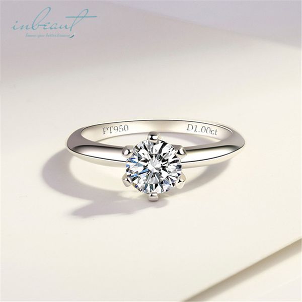 

inbeaut s925 sterling silver pt950 similar moissanite ring sparkling 1ct excellent cut simulated diamond ring for women wedding, Golden;silver
