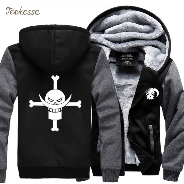 

japanese anime one piece monkey d luffy sweatshirt hoodies men 2018 winter warm jackets thick zipper hooded hoodie cartoon coat, Black