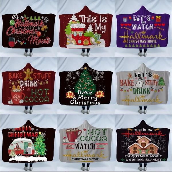 

christmas hooded blankets 3d printed swaddling xmas warm bedding quilt winter sherpa fleece sofa tv nap blankets wrap tapestry carpet b6198