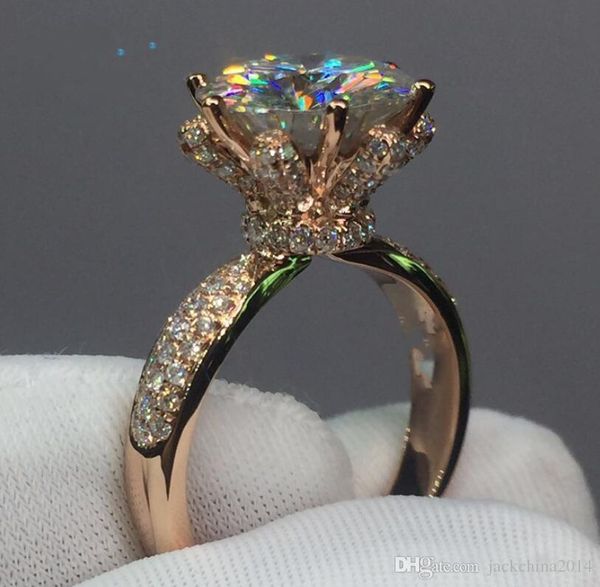 

new women fashion jewelry 925 sterling silver rose gold filled round cut white sapphire cz diamond gemstones cute wedding band ring gift, Slivery;golden