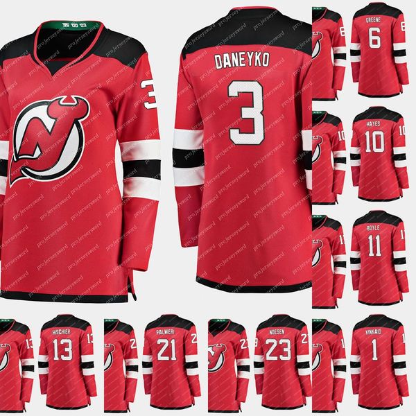 

womens new jersey devils nico hischier kyle palmieri john moore travis zajac stefan noesen keith kinkaid brian boyle lovejoy hockey jerseys, Black;red