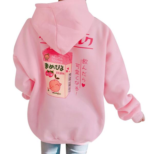 

new fashion cute cartoon printed hoodies back velvet thick hooded long sleeve female sweatshirts fashion funny, Black