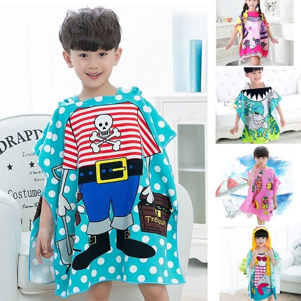 

comfortable kids bathrobe cute cartoon patterns soft hooded cloak bathrobe blanket toddler bath towel, Blue;red