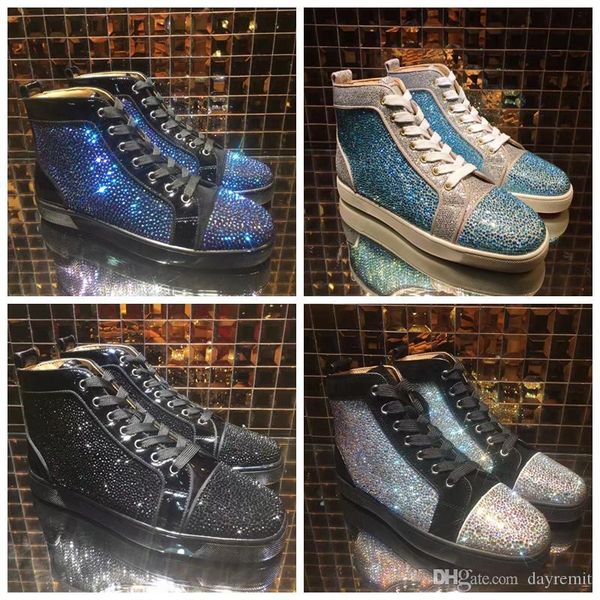 

2019 red bottoms sneakers shoes for men casual women blue crystal outdoors red bottom designer luxury mens chaussures zapatillas, Black