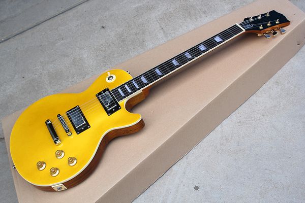 

golden yellow body electric guitar with gold hardware,rosewood fingerboard,fixed bridge,body binding,can be customized