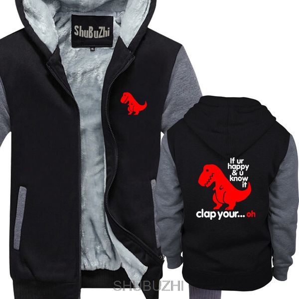 

men warm coat t-rex dinosaur if your happy & you know it clap your short hand hoodie mens black jacket winter sbz4431
