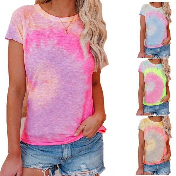 

2020 women's round collar tie-dyed printed female 2020 women's t-shirt vest round collar tie-dyed printed vest t-shirt female, White
