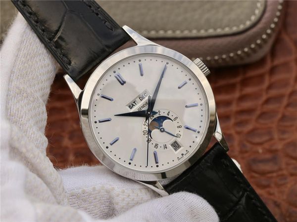

montre de luxe white dial, lunar phase function automatic mechanical movement watches waterproof designer watches, Slivery;brown