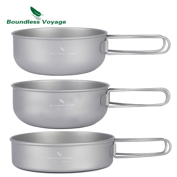 

boundless voyage outdoor camping picnic ultralight 3pcs titanium bowl pan plate dish set cookware tableware dinnerware