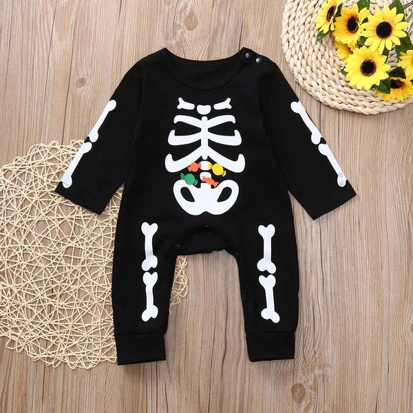 

muqgew newborn toddler baby boy clothes set halloween bone candy printromper jumpsuit casualclothes ropa de bebe varon#y2, White
