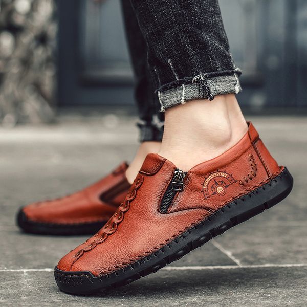 

leather men shoes italian casual mens loafers moccasins handmade breathable slip on driving shoes big size 48, Black